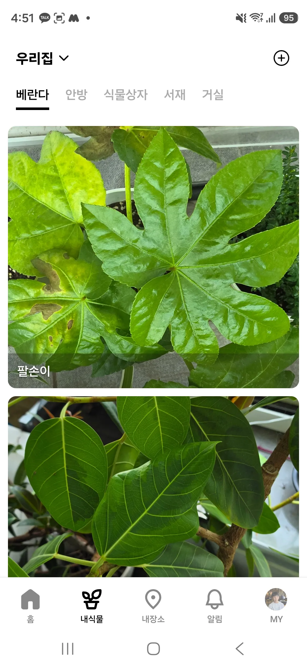 내식물 탭 상단의 장소명과 식물 등록 버튼